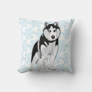 Husky against Snow Flakes Cushion