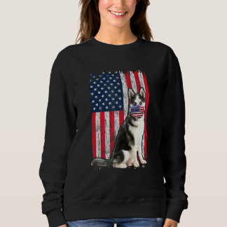 Husky American Flag Dog Wears Face Mask 4th Of Jul Sweatshirt