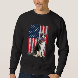 Husky American Flag Dog Wears Face Mask 4th Of Jul Sweatshirt