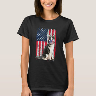 Husky American Flag Dog Wears Face Mask 4th Of Jul T-Shirt