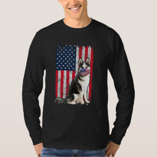 Husky American Flag Dog Wears Face Mask 4th Of Jul T-Shirt
