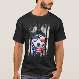 Husky American Flag Patriotic Husky Dog 4th Of Jul T-Shirt