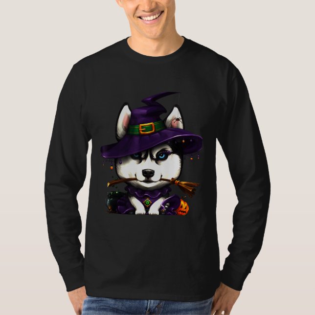 Husky As A Witch Halloween T-Shirt (Front)
