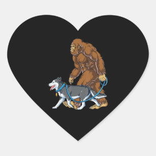Husky Bigfoot Dog Walk Siberian Husky Sasquatch Heart Sticker
