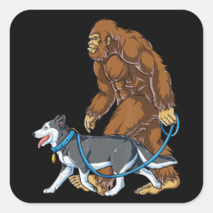 Husky   Bigfoot Dog Walk Siberian Husky Sasquatch Square Sticker