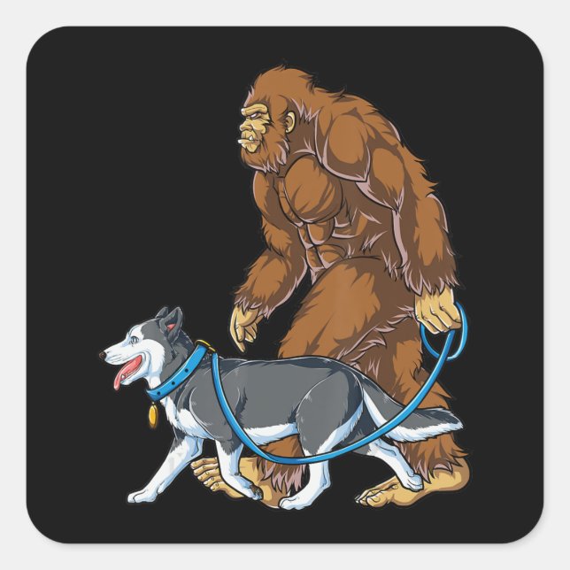 Husky | Bigfoot Dog Walk Siberian Husky Sasquatch Square Sticker (Front)