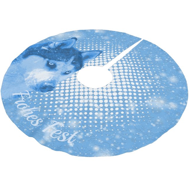 HUSKY Blue Happy Feast Brushed Polyester Tree Skirt (Angled)