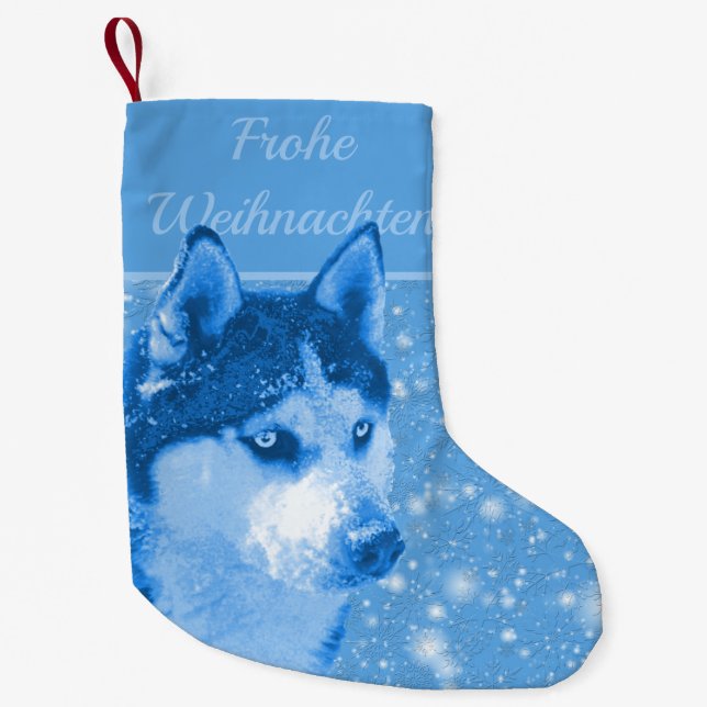 Husky blue Merry Christmas for Daddy Small Christmas Stocking (Front)