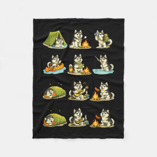 Husky camping cute dog hiking camper family fleece blanket
