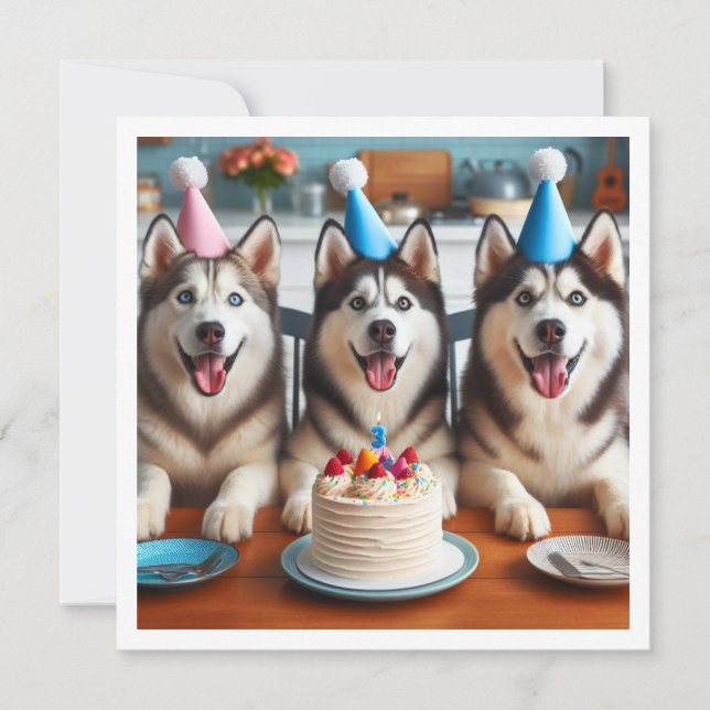 Husky card, Husky photo card, Husky dog birthday  Invitation (Front)