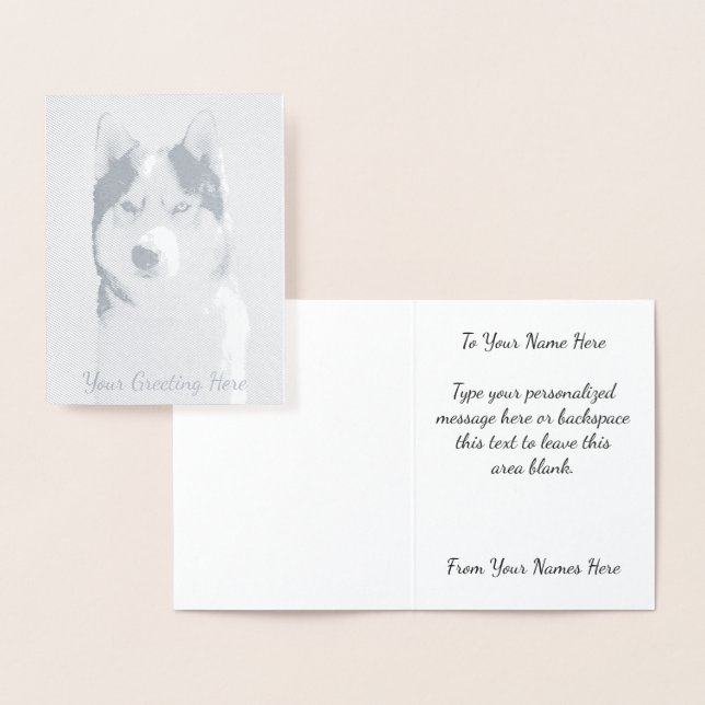 Husky Cards Personalised Husky Dog Cards Silver (Display)