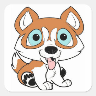 husky cartoon red and white square sticker