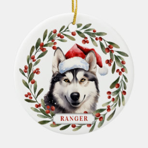 Husky Ceramic Circle Ornament