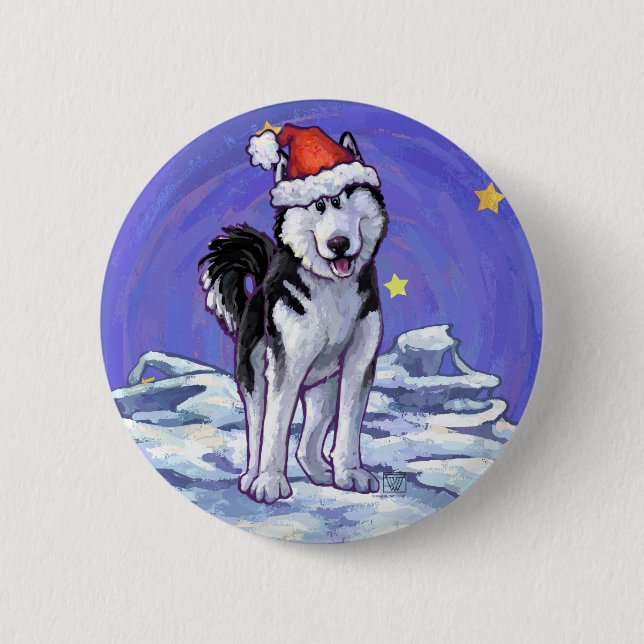 Husky Christmas 6 Cm Round Badge (Front)