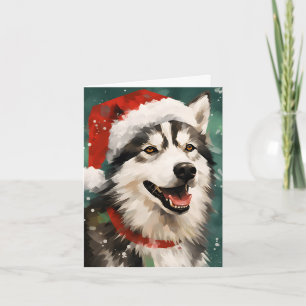 Husky Christmas brush painting artwork Card