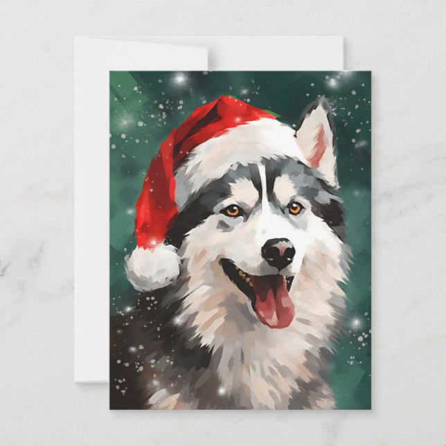 Husky Christmas brush painting artwork Holiday Card (Front)