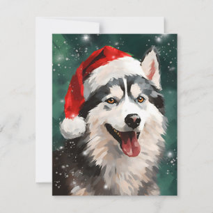 Husky Christmas brush painting artwork Holiday Card