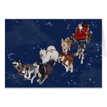 Husky Christmas Card Pulling Santa's Sleigh