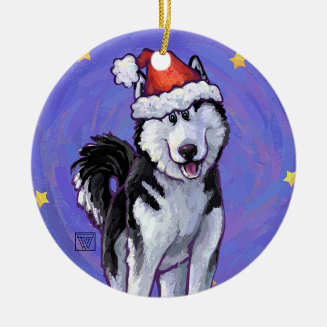 Husky Christmas Ceramic Tree Decoration (Front)