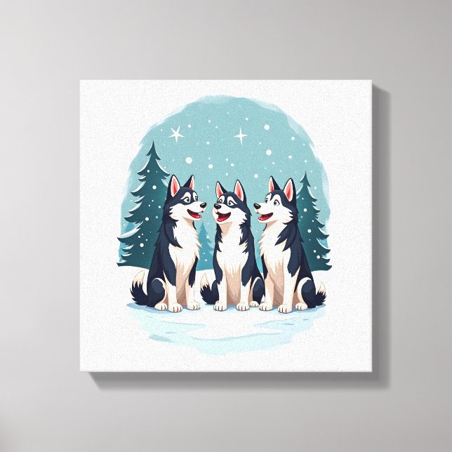 Husky Christmas Choir Canvas Print (Front)