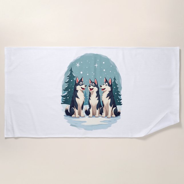 Husky Christmas Choir dog Beach Towel (Front)