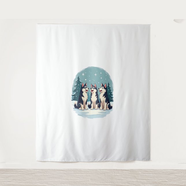 Husky Christmas Choir dog Tapestry (Front)