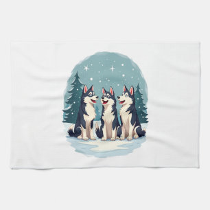 Husky Christmas Choir Tea Towel