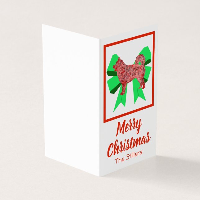 Husky Christmas Dog & Green Bow Gift Tag (Outside)