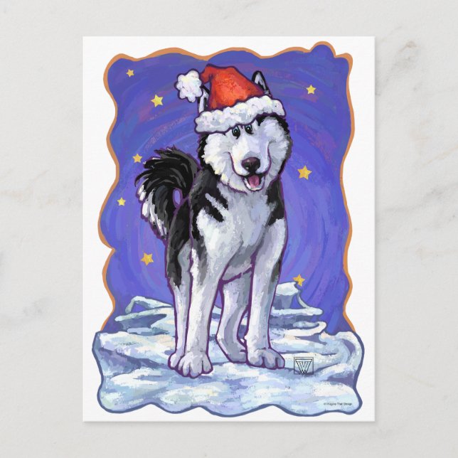 Husky Christmas Holiday Postcard (Front)