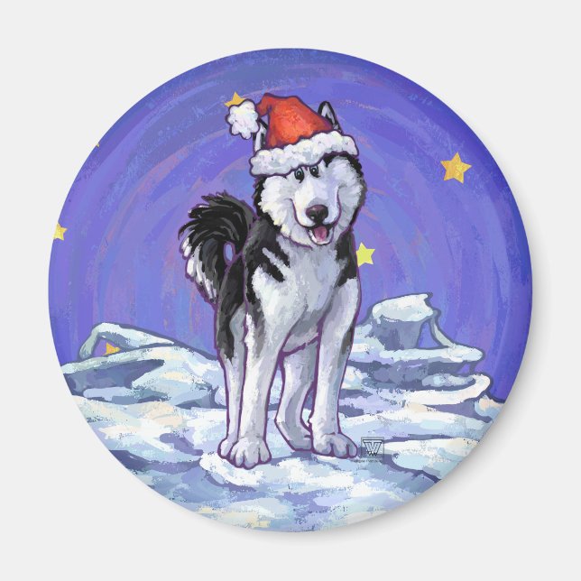 Husky Christmas Magnet (Front)