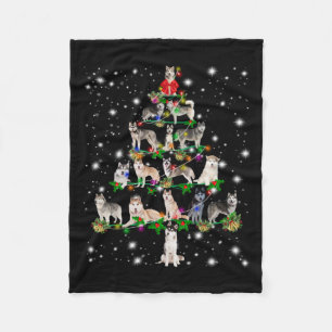 Husky Christmas Tree Covered By Flashlight Fleece Blanket