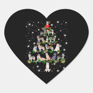 Husky Christmas Tree Covered By Flashlight Heart Sticker
