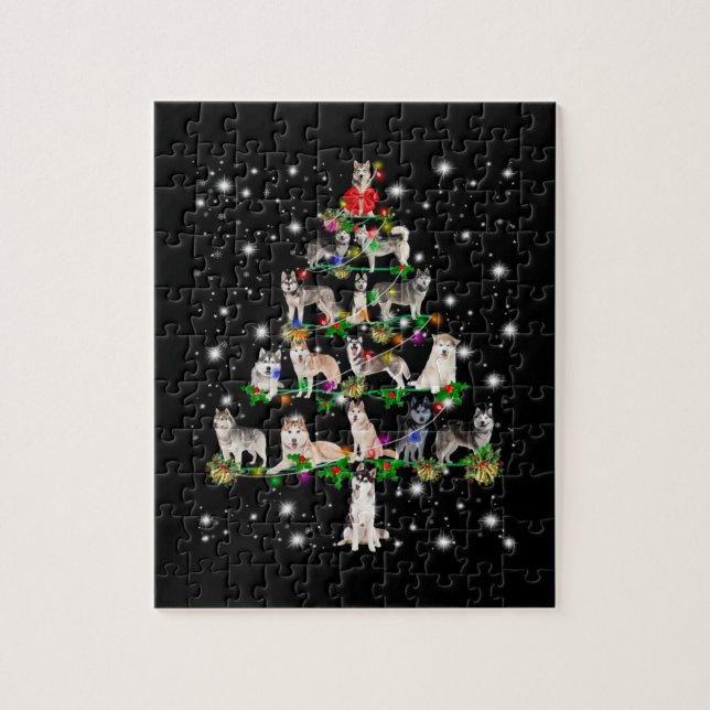 Husky Christmas Tree Covered By Flashlight Jigsaw Puzzle (Vertical)