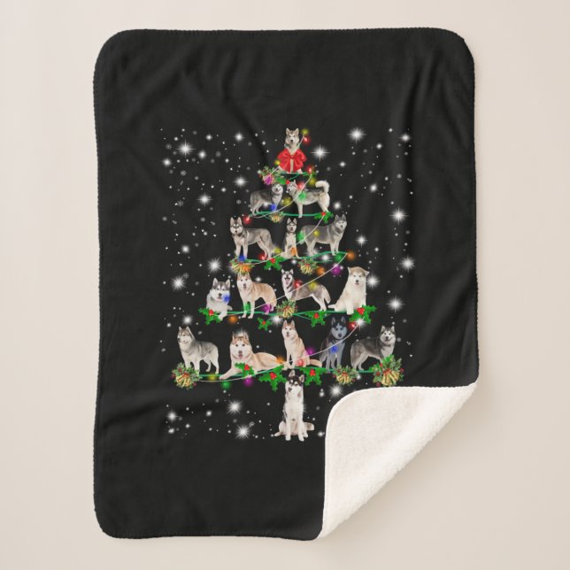 Husky Christmas Tree Covered By Flashlight Sherpa Blanket (Front)