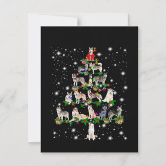 Husky Christmas Tree Covered By Flashlight Thank You Card