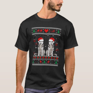 Husky Christmas Tree Santa Hat Dog Lover Ugly Swea T-Shirt