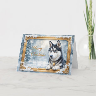 Husky Christmas Winter Dog Snowy Frame Holiday Card
