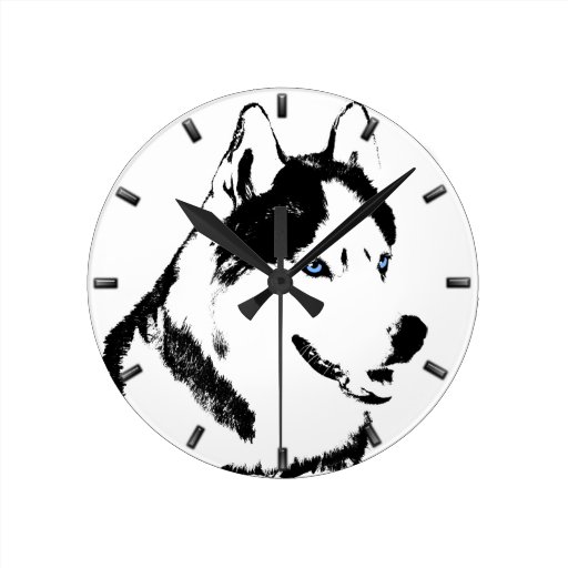 Image of Husky Clock Gifts Decor Sled Dog Wall Clock