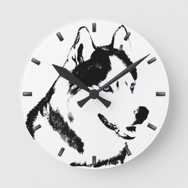 Husky Clock Gifts Decor Sled Dog Wall Clock (Front)