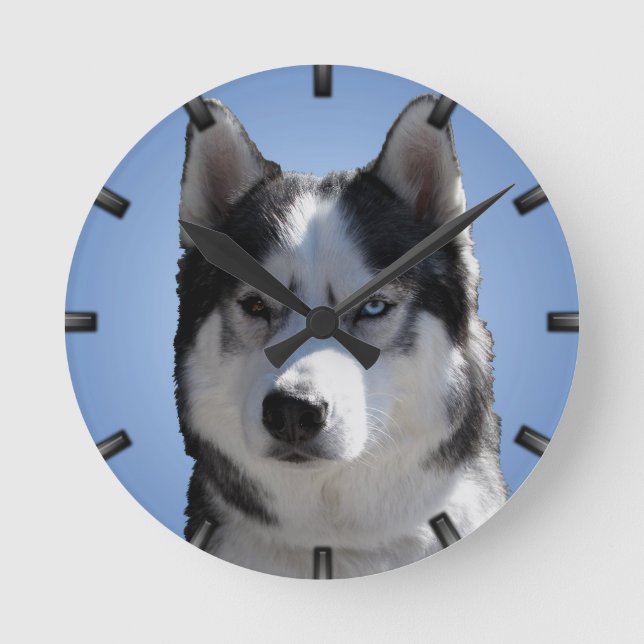 Husky Clock Gifts Decor Sled Dog Wall Clock (Front)