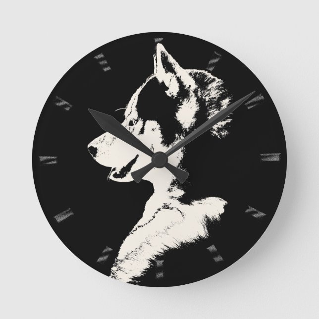 Husky Clock Gifts Decor Sled Dog Wall Clock (Front)