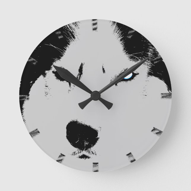 Husky Clock Wolf Husky Sled Dog Wall Clock (Front)