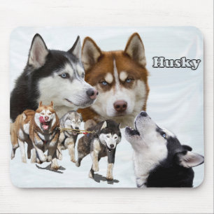 husky collage mouse mat