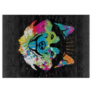 Husky Colourful Dog Face Canvas Cutting Board