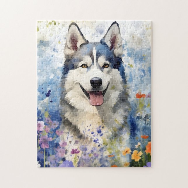Husky colourful watercolor artwork jigsaw puzzle (Vertical)