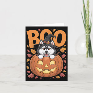 Husky Costume On Pumpkin Halloween Siberian Husky  Card