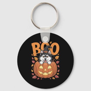 Husky Costume On Pumpkin Halloween Siberian Husky  Key Ring