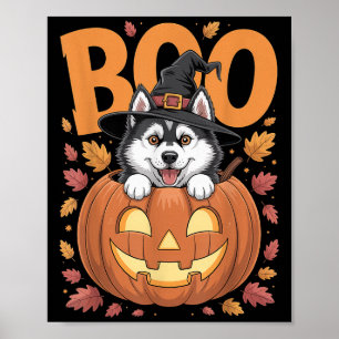 Husky Costume On Pumpkin Halloween Siberian Husky  Poster