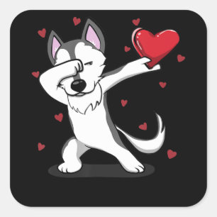 Husky Dabbing Husky Heart Valentines Day Square Sticker
