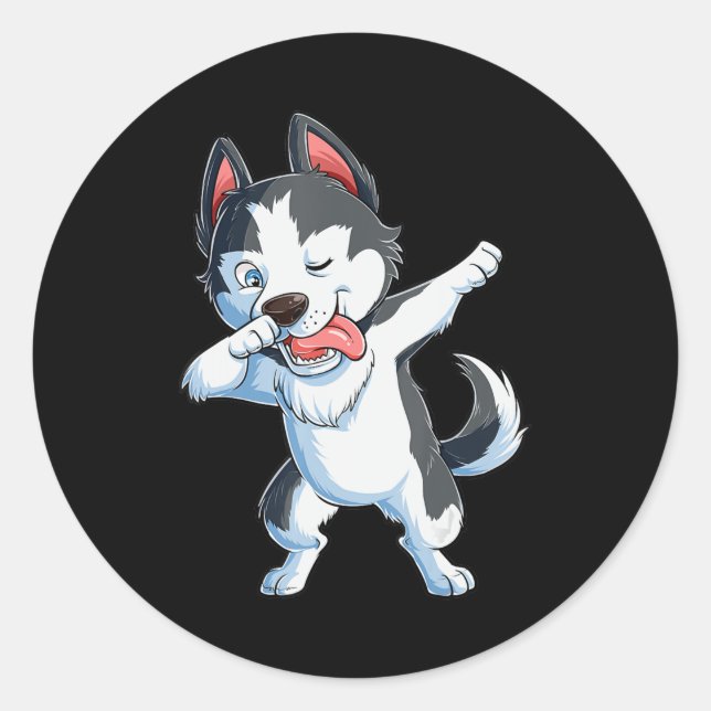 Husky | Dabbing Siberian Husky Lover Boys Kids Dab Classic Round Sticker (Front)
